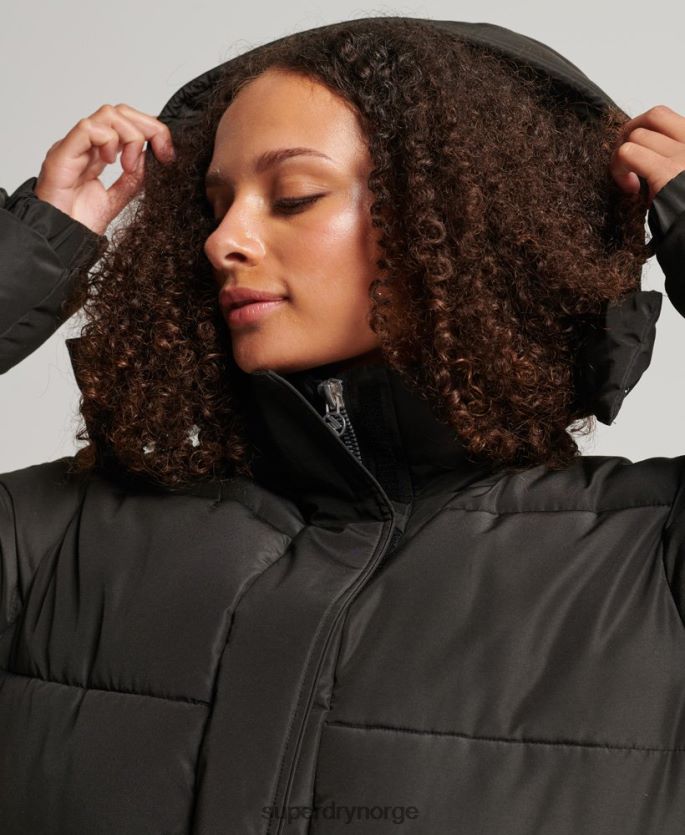 Superdry svart klær 86P46D5647 hette langline grafisk pufferfrakk kvinner