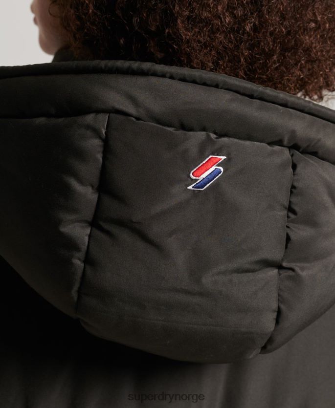 Superdry svart klær 86P46D5647 hette langline grafisk pufferfrakk kvinner