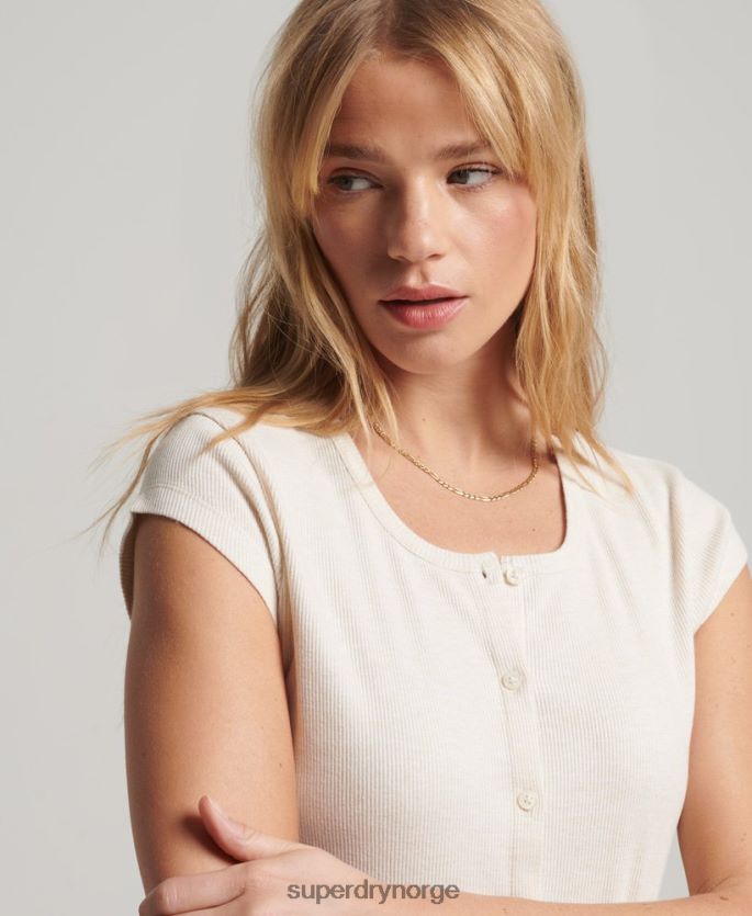Superdry beige klær 86P46D2077 knapp ned kortermet topp kvinner