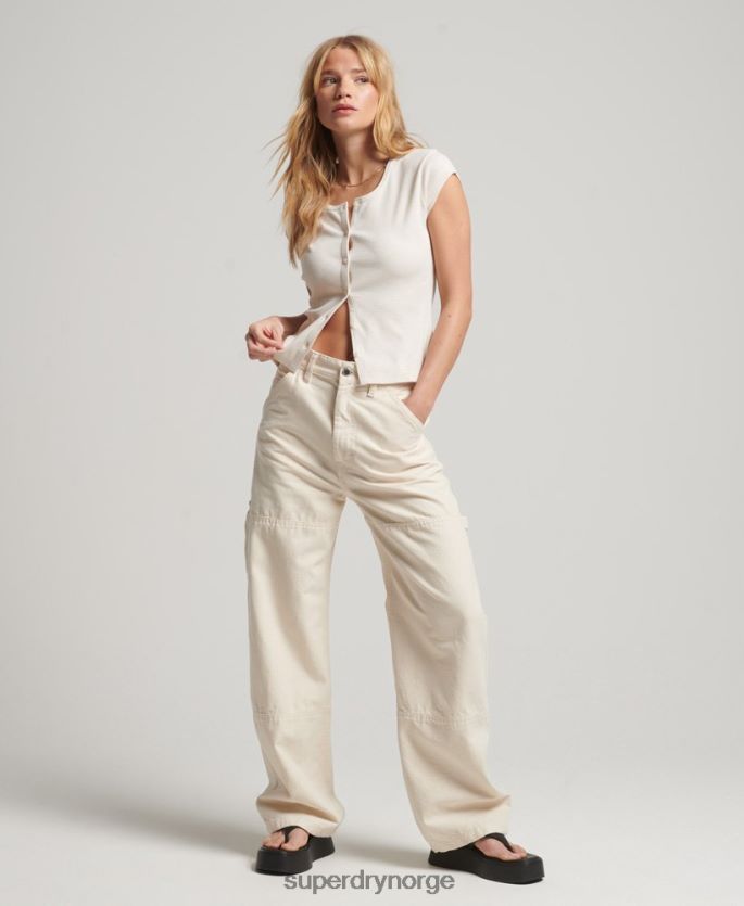 Superdry beige klær 86P46D2077 knapp ned kortermet topp kvinner