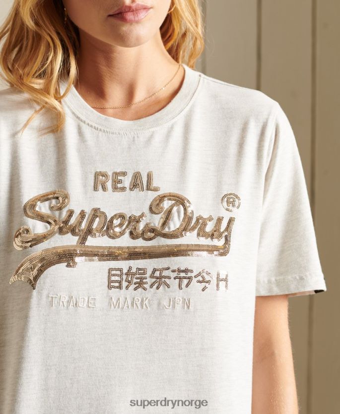 Superdry beige klær 86P46D6774 vintage logo boho sparkle t-skjorte kvinner