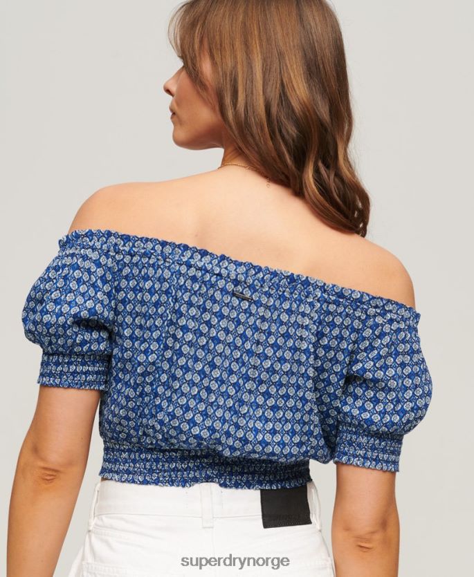 Superdry blå klær 86P46D2023 smocket kortermet crop topp kvinner