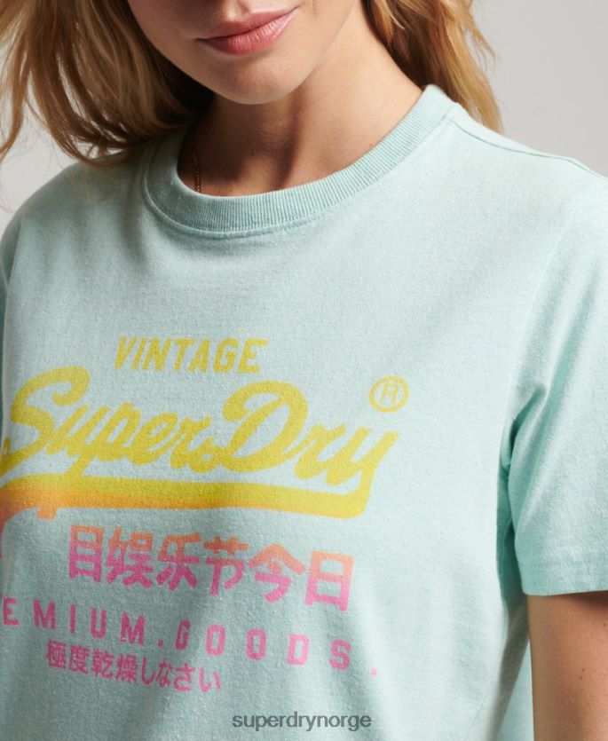Superdry blå klær 86P46D2689 vintage logo premium falmet t-skjorte kvinner