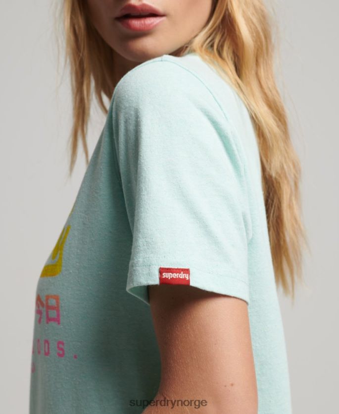 Superdry blå klær 86P46D2689 vintage logo premium falmet t-skjorte kvinner