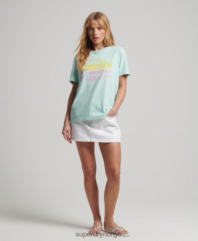 Superdry blå klær 86P46D2689 vintage logo premium falmet t-skjorte kvinner