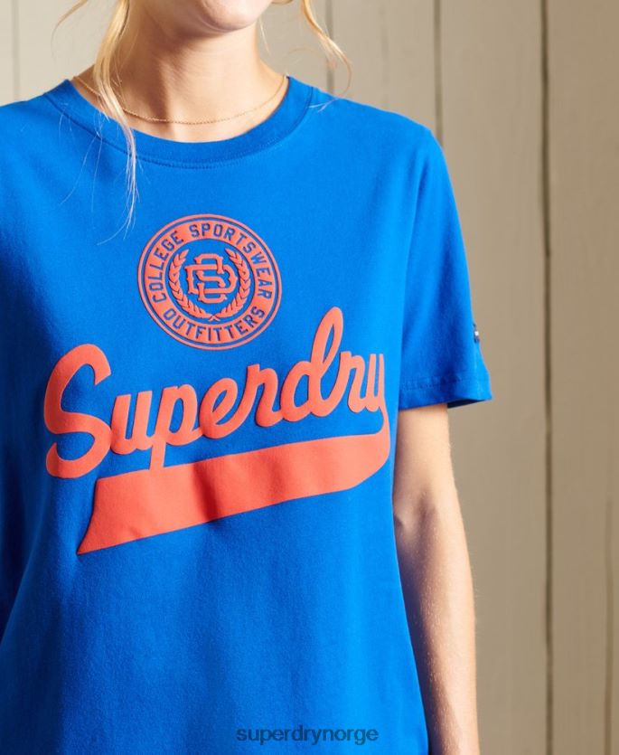 Superdry blå klær 86P46D2779 script stil college t-skjorte kvinner