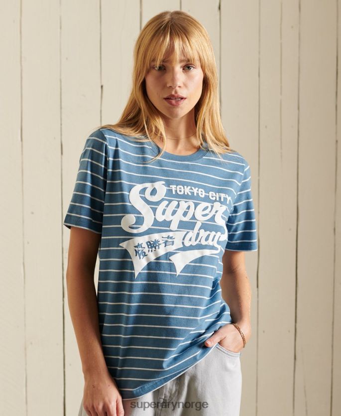 Superdry blå klær 86P46D2794 script stil college stripe t-skjorte kvinner