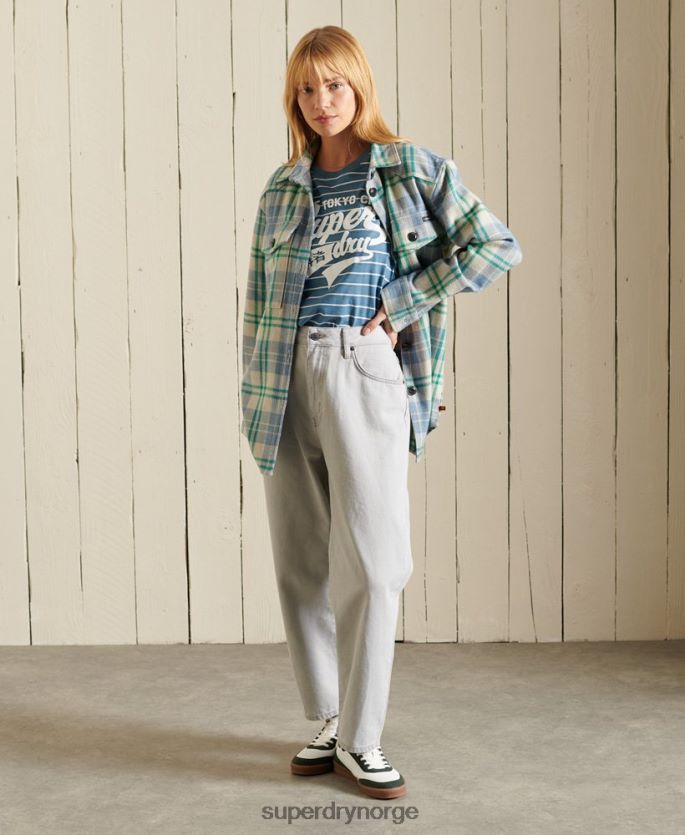 Superdry blå klær 86P46D2794 script stil college stripe t-skjorte kvinner