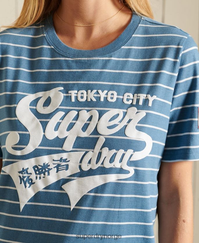 Superdry blå klær 86P46D2794 script stil college stripe t-skjorte kvinner