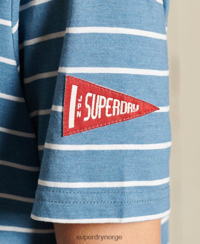 Superdry blå klær 86P46D2794 script stil college stripe t-skjorte kvinner