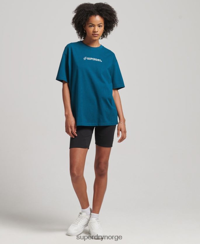 Superdry blå klær 86P46D6234 løs t-skjorte med logoapplikasjon kvinner