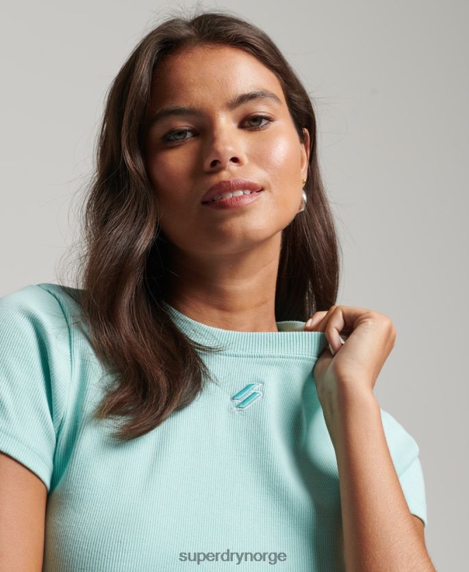 Superdry blå klær 86P46D6236 essensiell ribbet t-skjorte kvinner