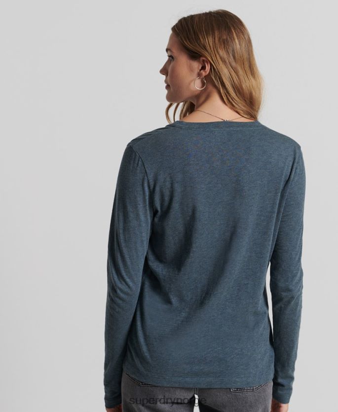 Superdry blå klær 86P46D6645 organisk bomull med lange armer med v-hals kvinner