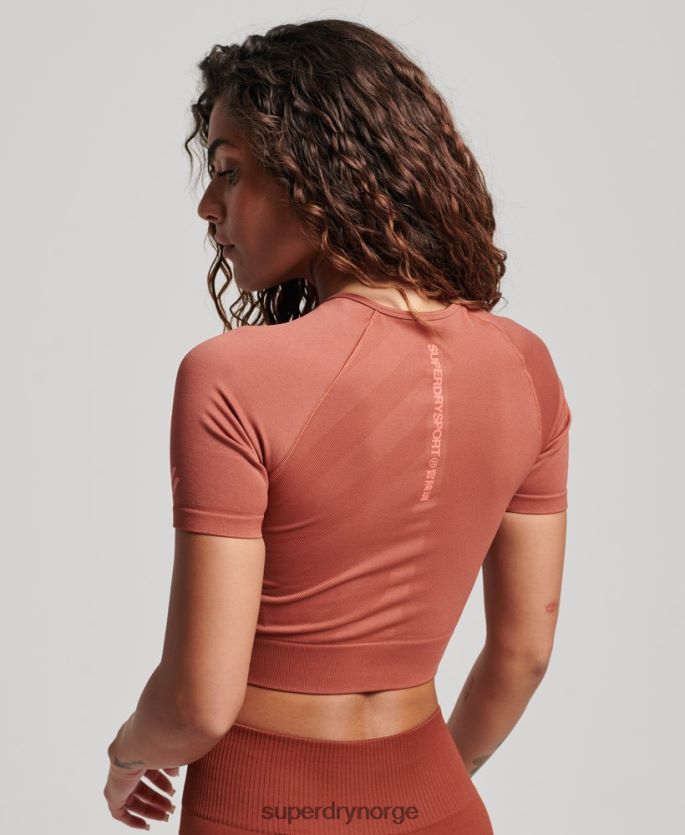 Superdry brun klær 86P46D2931 kjerne sømløs beskåret kortermet topp kvinner