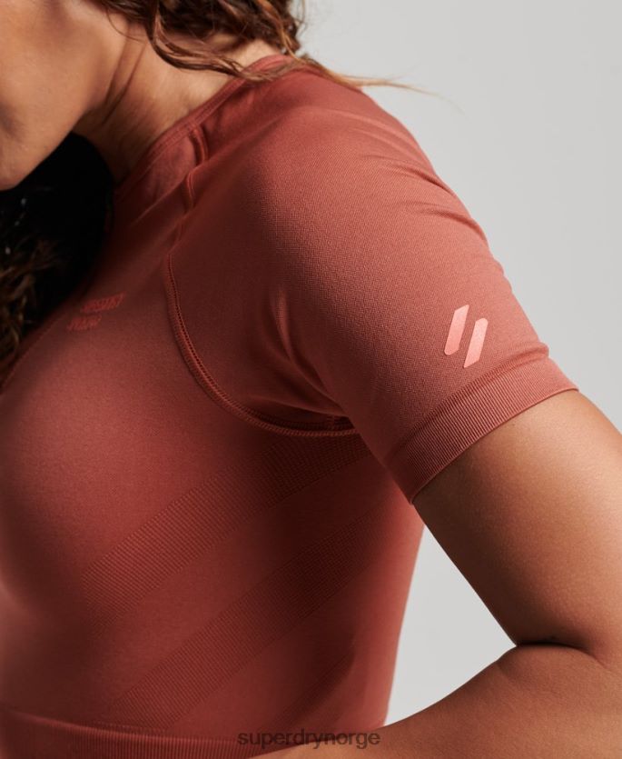 Superdry brun klær 86P46D2931 kjerne sømløs beskåret kortermet topp kvinner