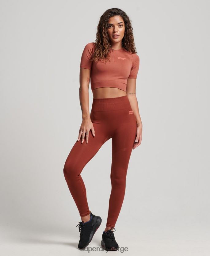 Superdry brun klær 86P46D2931 kjerne sømløs beskåret kortermet topp kvinner