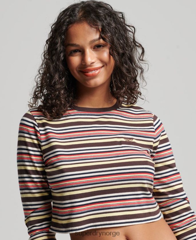 Superdry brun klær 86P46D2948 organisk bomull vintage stripe crop langermet topp kvinner