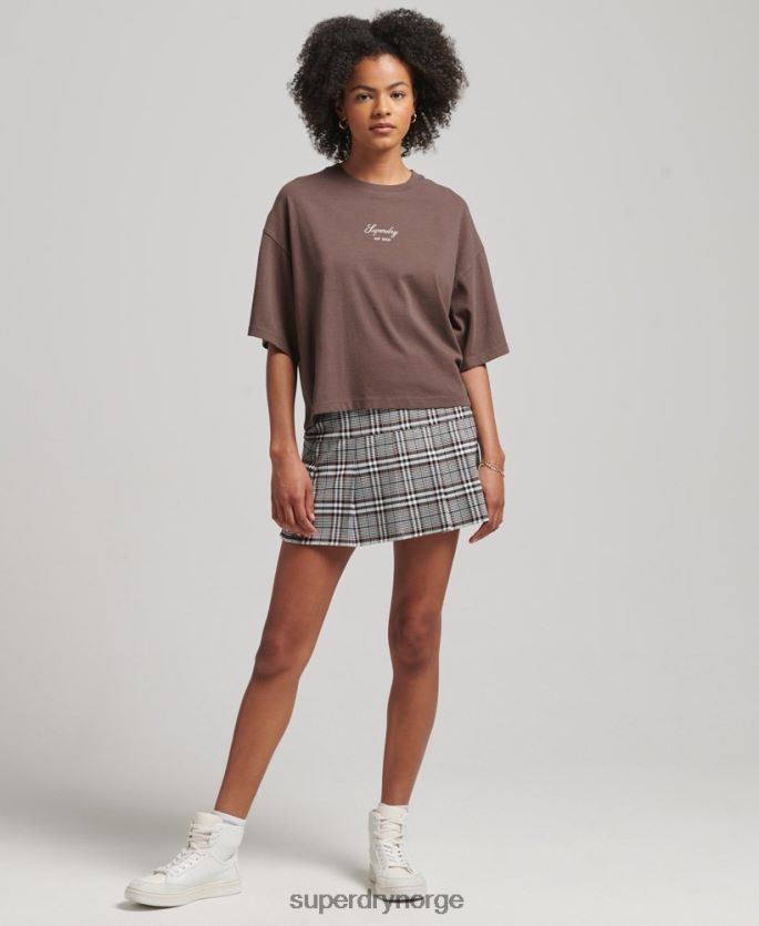 Superdry brun klær 86P46D6229 Heritage brodert boxy t-skjorte kvinner