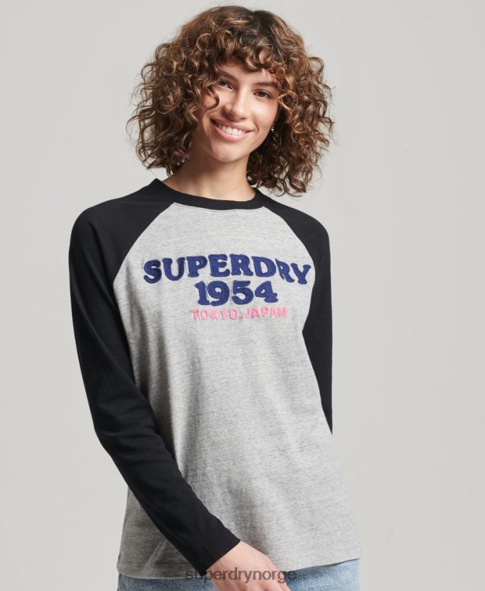 Superdry grå klær 86P46D2136 vintage logo raglan langermet topp kvinner