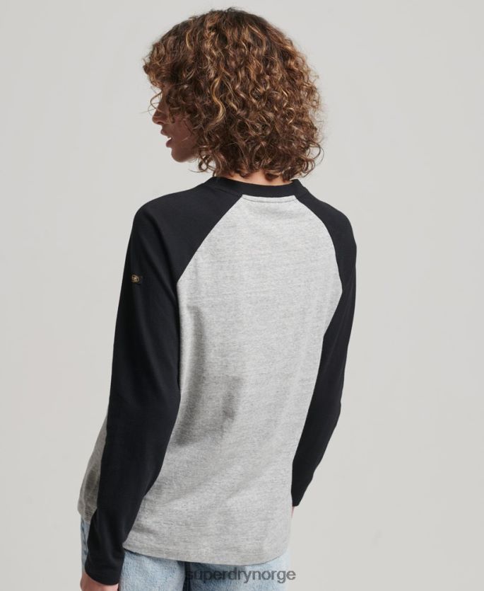 Superdry grå klær 86P46D2136 vintage logo raglan langermet topp kvinner