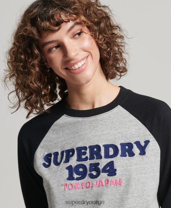 Superdry grå klær 86P46D2136 vintage logo raglan langermet topp kvinner