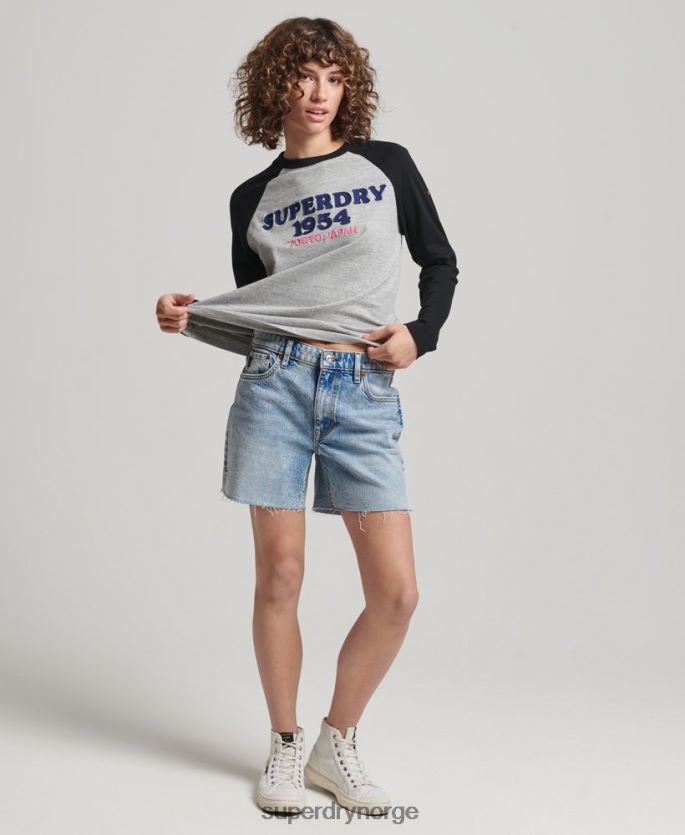 Superdry grå klær 86P46D2136 vintage logo raglan langermet topp kvinner