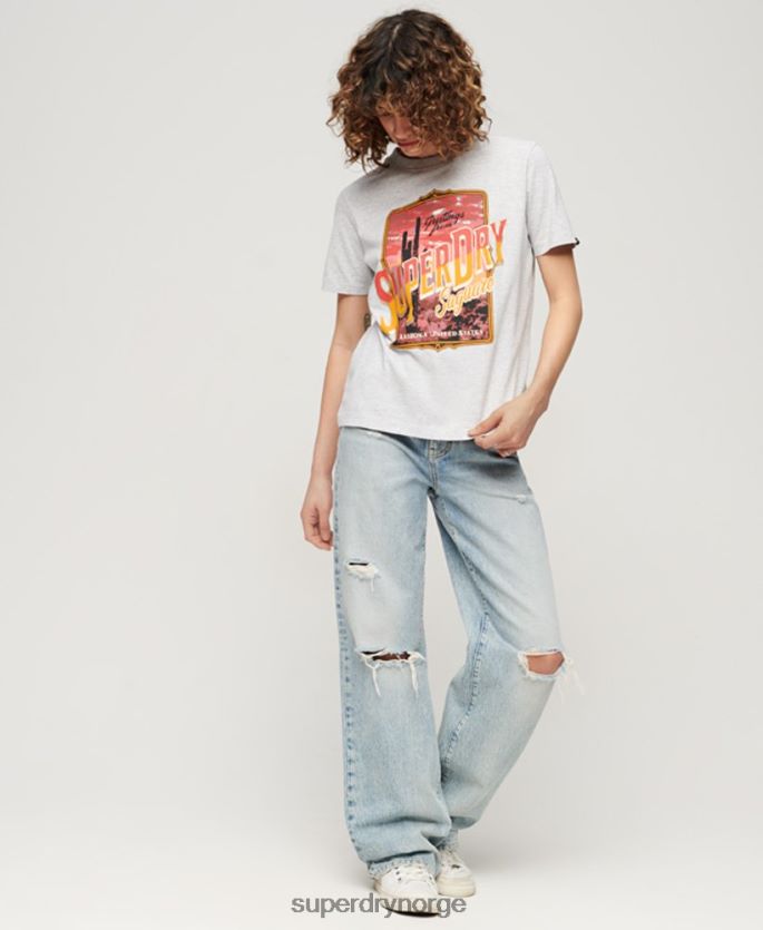 Superdry grå klær 86P46D2622 reisesuvenir grafisk t-skjorte kvinner