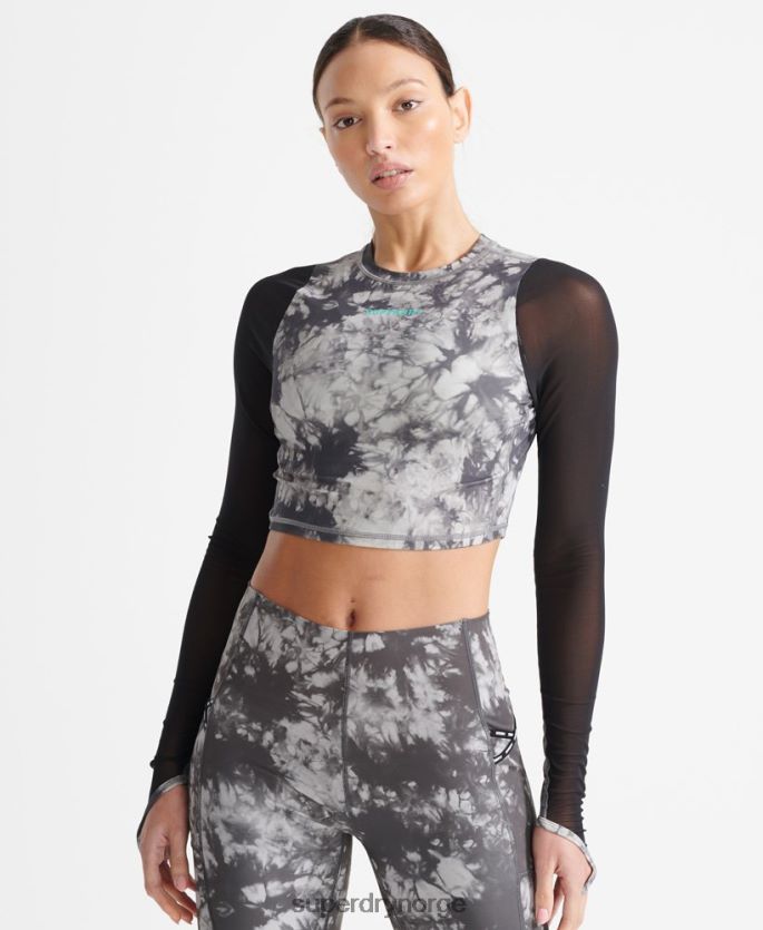 Superdry grå klær 86P46D4205 run mesh langermet cropped topp kvinner