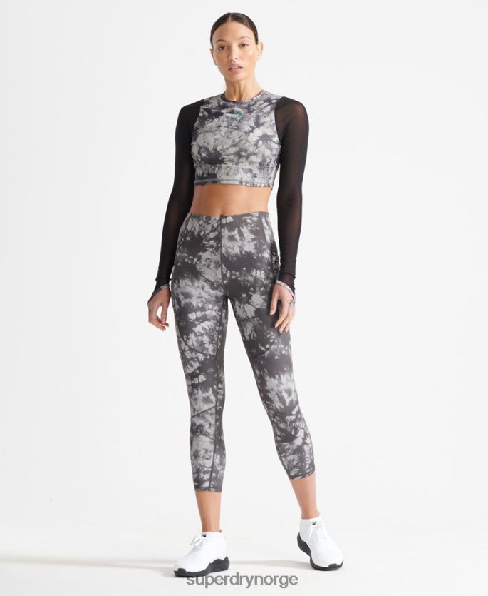 Superdry grå klær 86P46D4205 run mesh langermet cropped topp kvinner