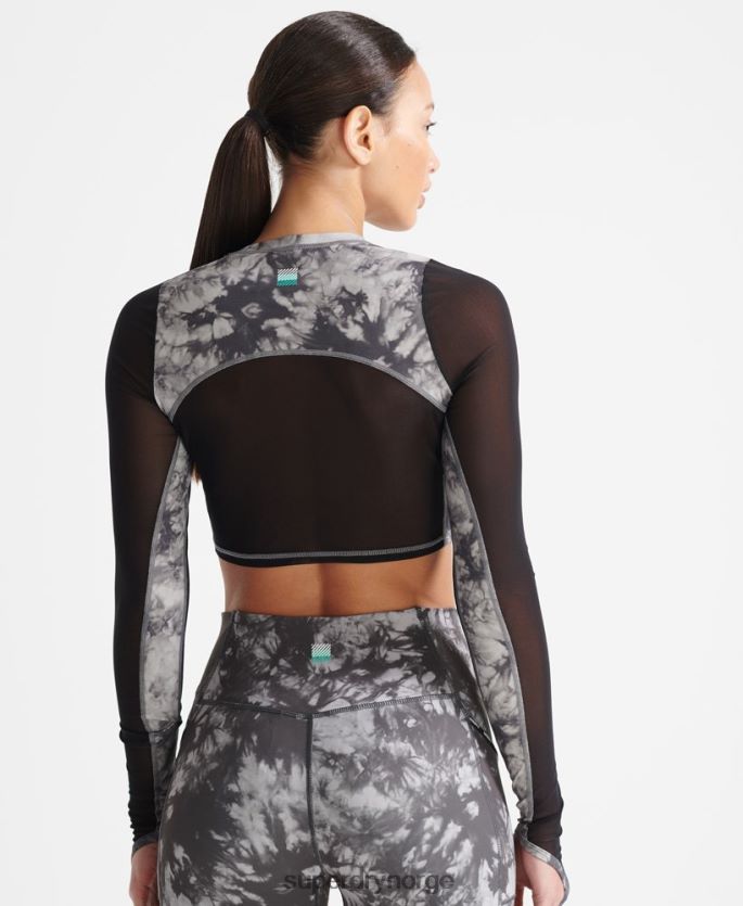 Superdry grå klær 86P46D4205 run mesh langermet cropped topp kvinner