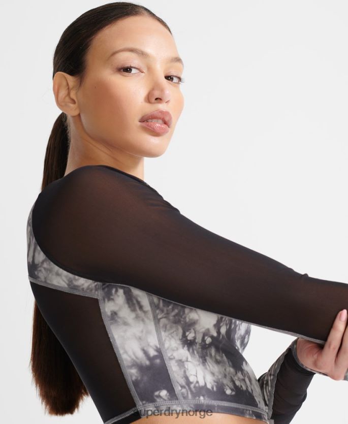 Superdry grå klær 86P46D4205 run mesh langermet cropped topp kvinner