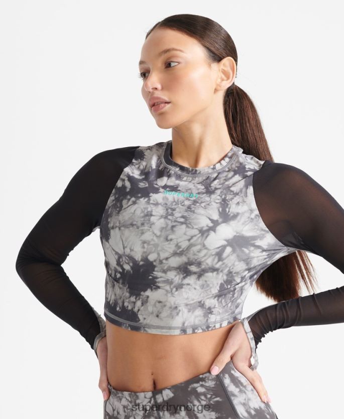 Superdry grå klær 86P46D4205 run mesh langermet cropped topp kvinner
