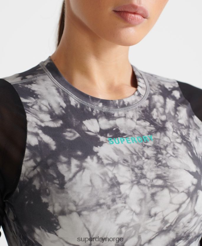 Superdry grå klær 86P46D4205 run mesh langermet cropped topp kvinner