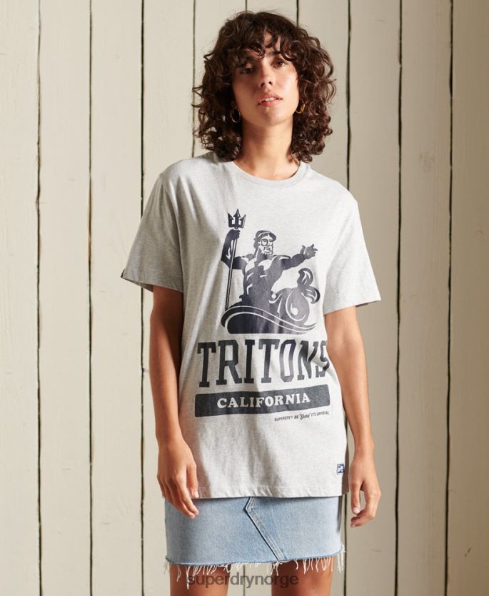 Superdry grå klær 86P46D6262 løs passform kollegial t-skjorte kvinner