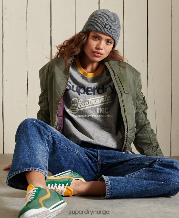 Superdry grå klær 86P46D6304 core logo amerikansk klassiker ringer t-skjorte kvinner