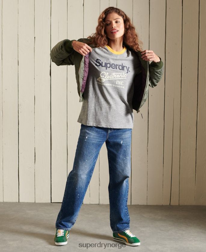 Superdry grå klær 86P46D6304 core logo amerikansk klassiker ringer t-skjorte kvinner