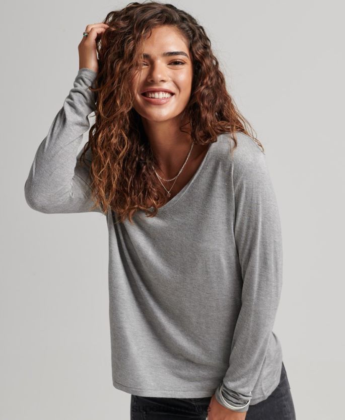 Superdry grå klær 86P46D6736 langermet v-hals topp kvinner