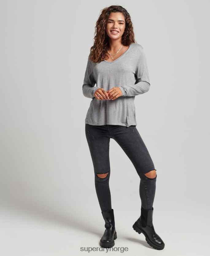 Superdry grå klær 86P46D6736 langermet v-hals topp kvinner