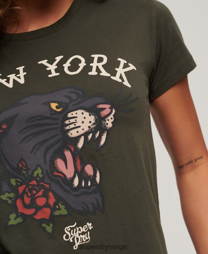 Superdry grønn klær 86P46D2627 t-skjorte med grafisk tatovering fra 90-tallet kvinner