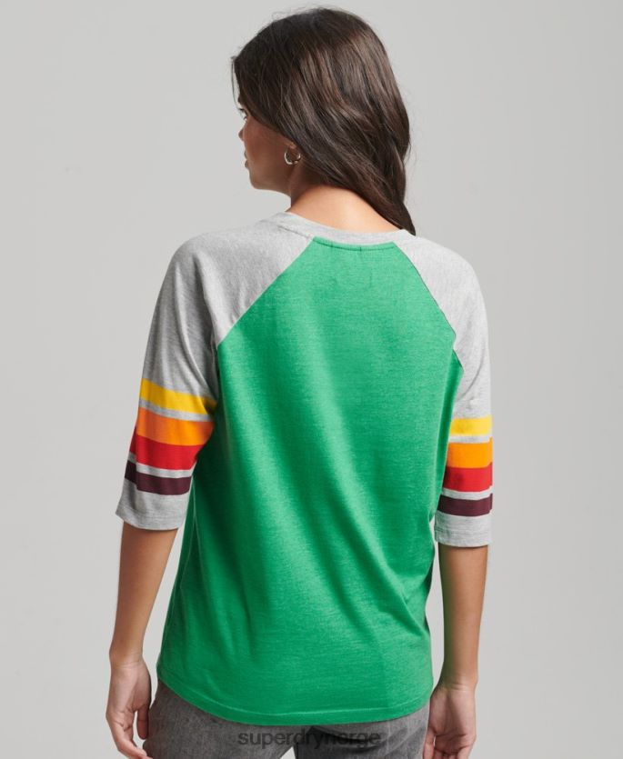 Superdry grønn klær 86P46D2829 økologisk bomull cali stripe 2.0 raglan t-skjorte kvinner