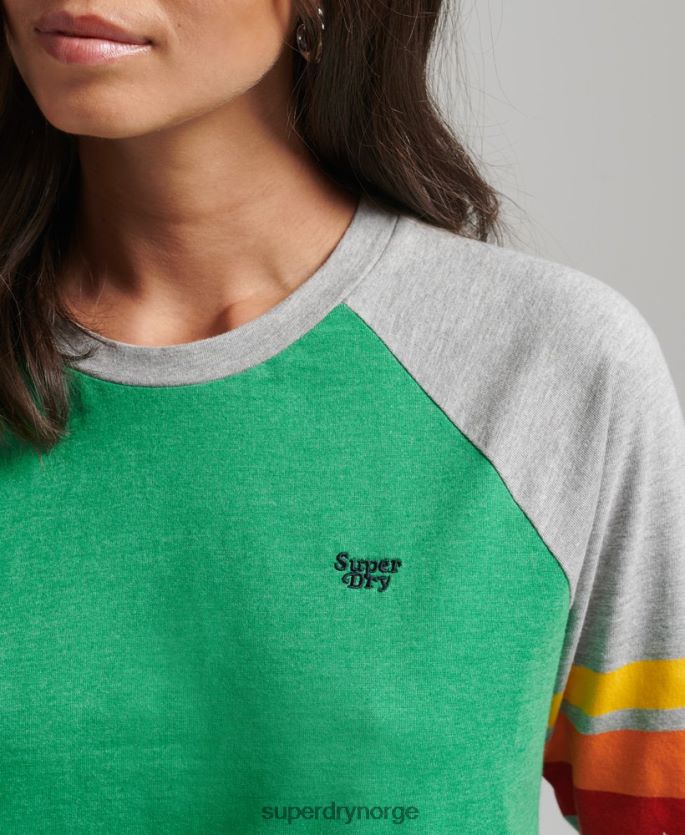 Superdry grønn klær 86P46D2829 økologisk bomull cali stripe 2.0 raglan t-skjorte kvinner