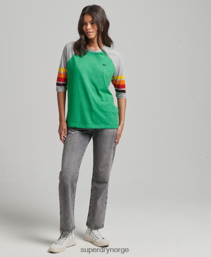 Superdry grønn klær 86P46D2829 økologisk bomull cali stripe 2.0 raglan t-skjorte kvinner