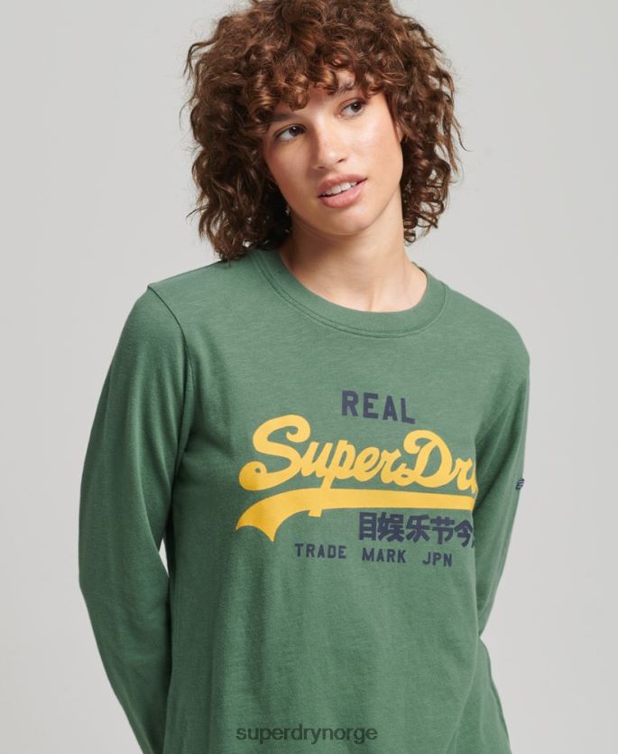 Superdry grønn klær 86P46D3045 vintage-logo med lang ermet topp kvinner