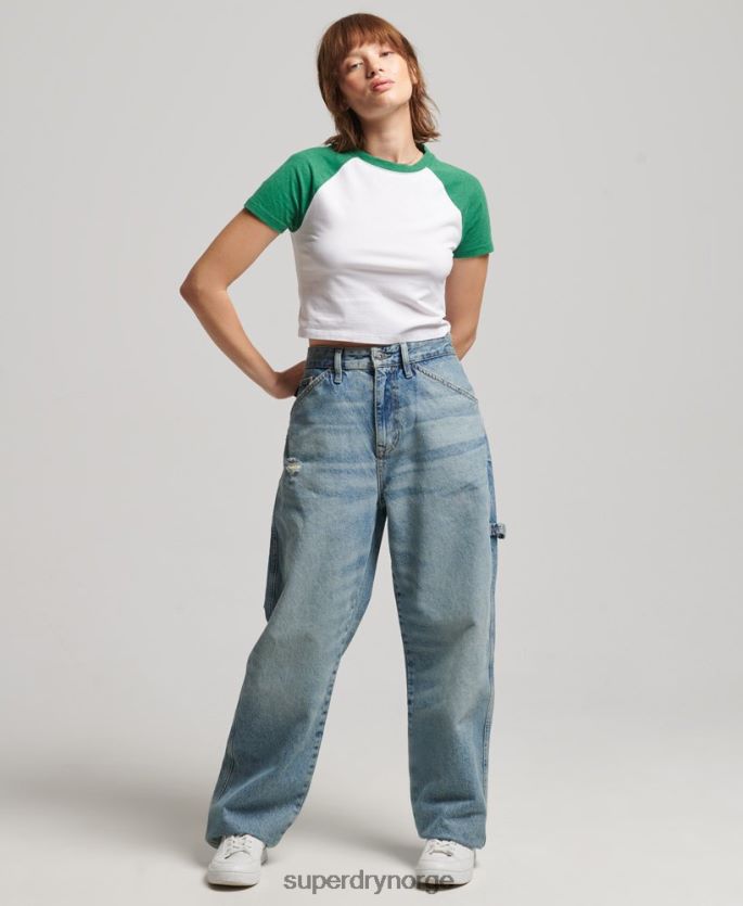 Superdry grønn klær 86P46D6291 beskåret baseball t-skjorte i økologisk bomull kvinner