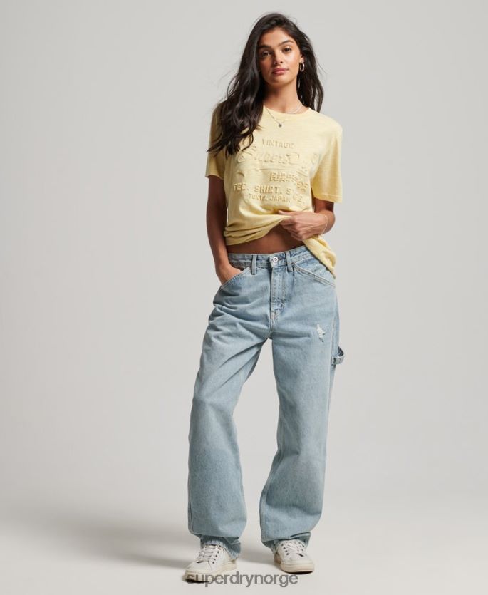 Superdry gul klær 86P46D2279 vintage logo preget t-skjorte kvinner