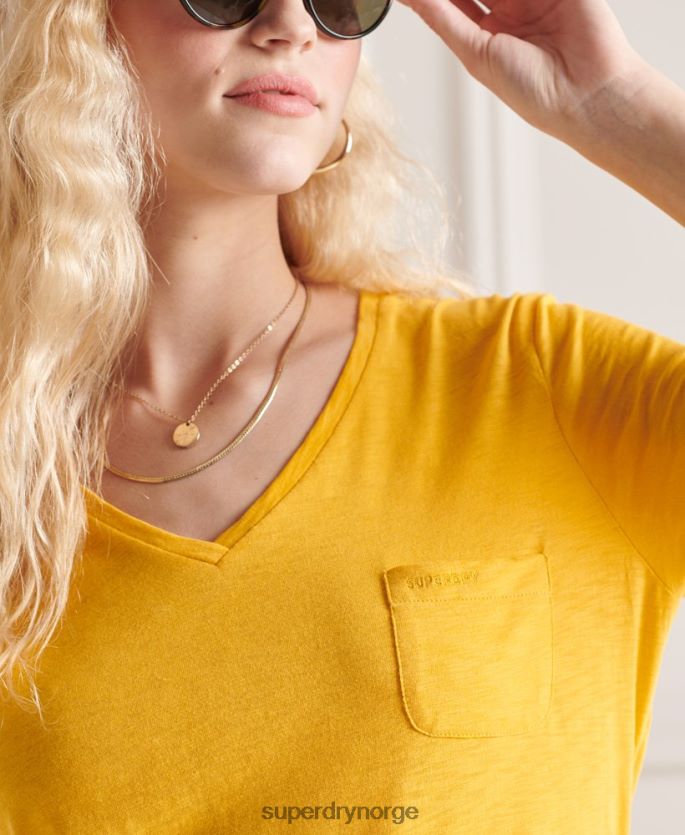 Superdry gul klær 86P46D2792 t-skjorte med v-hals i økologisk bomull kvinner
