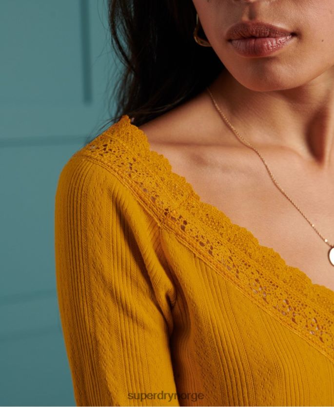 Superdry gul klær 86P46D3034 blonde pointelle langermet topp kvinner