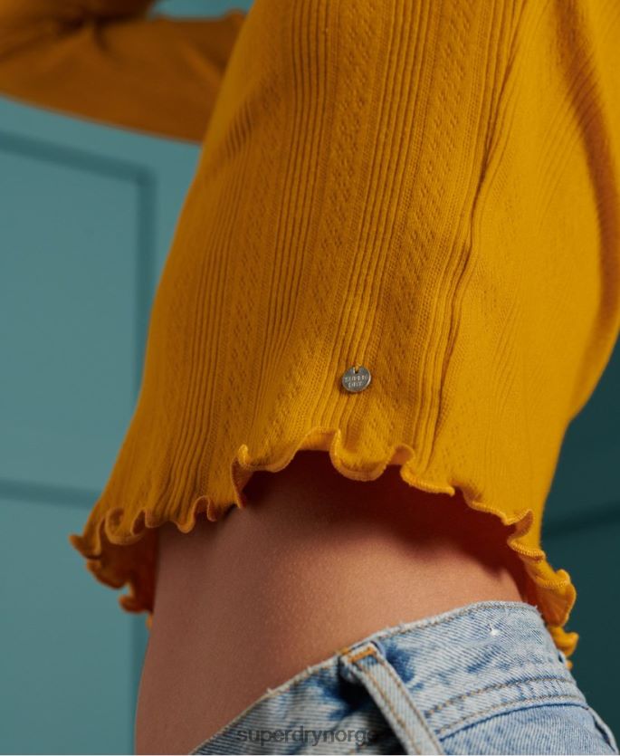 Superdry gul klær 86P46D3034 blonde pointelle langermet topp kvinner