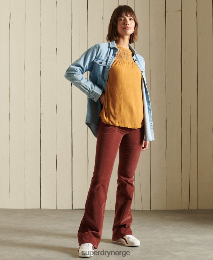 Superdry gul klær 86P46D3057 langermet vevd blondetopp kvinner