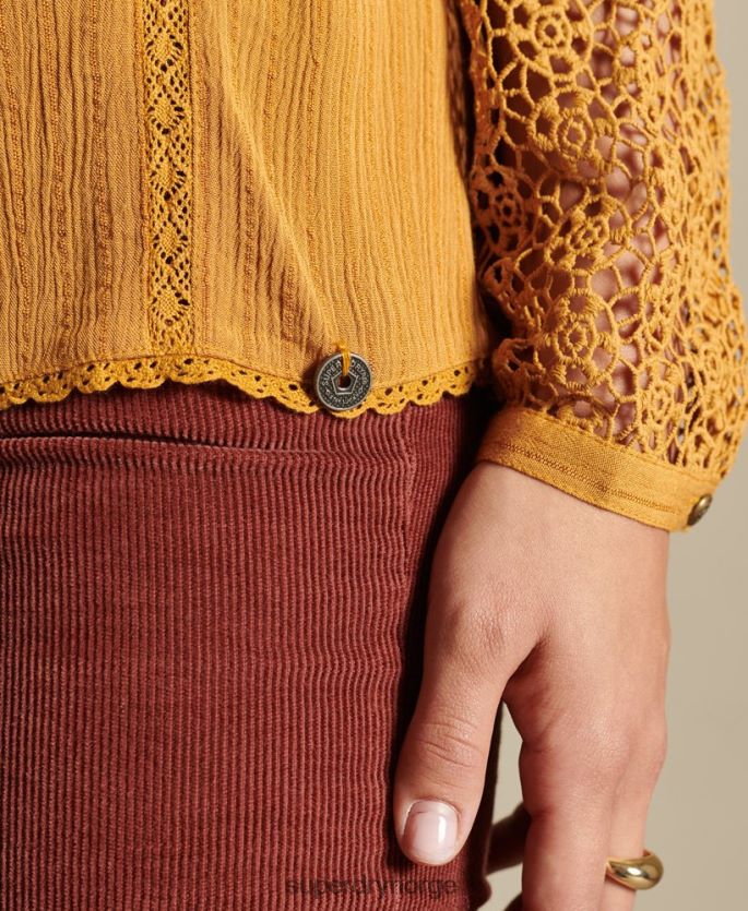 Superdry gul klær 86P46D3057 langermet vevd blondetopp kvinner